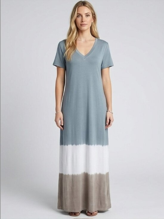 By Design Dresses & Skirts - Short Sleeve Color Block Tee Dress Gray